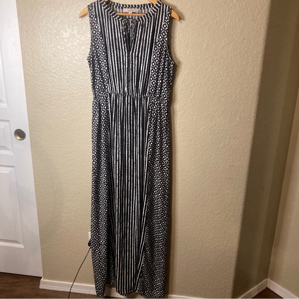Ann Taylor LOFT Vintage Y2K Monochrome Boho Chic Beach Lightweight Maxi Dress